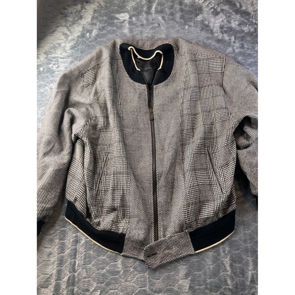 Tomas Creation Mens VTG 100% Wool Bomber Jacket Italian Plaid VII Black Brown - Picture 3 of 10